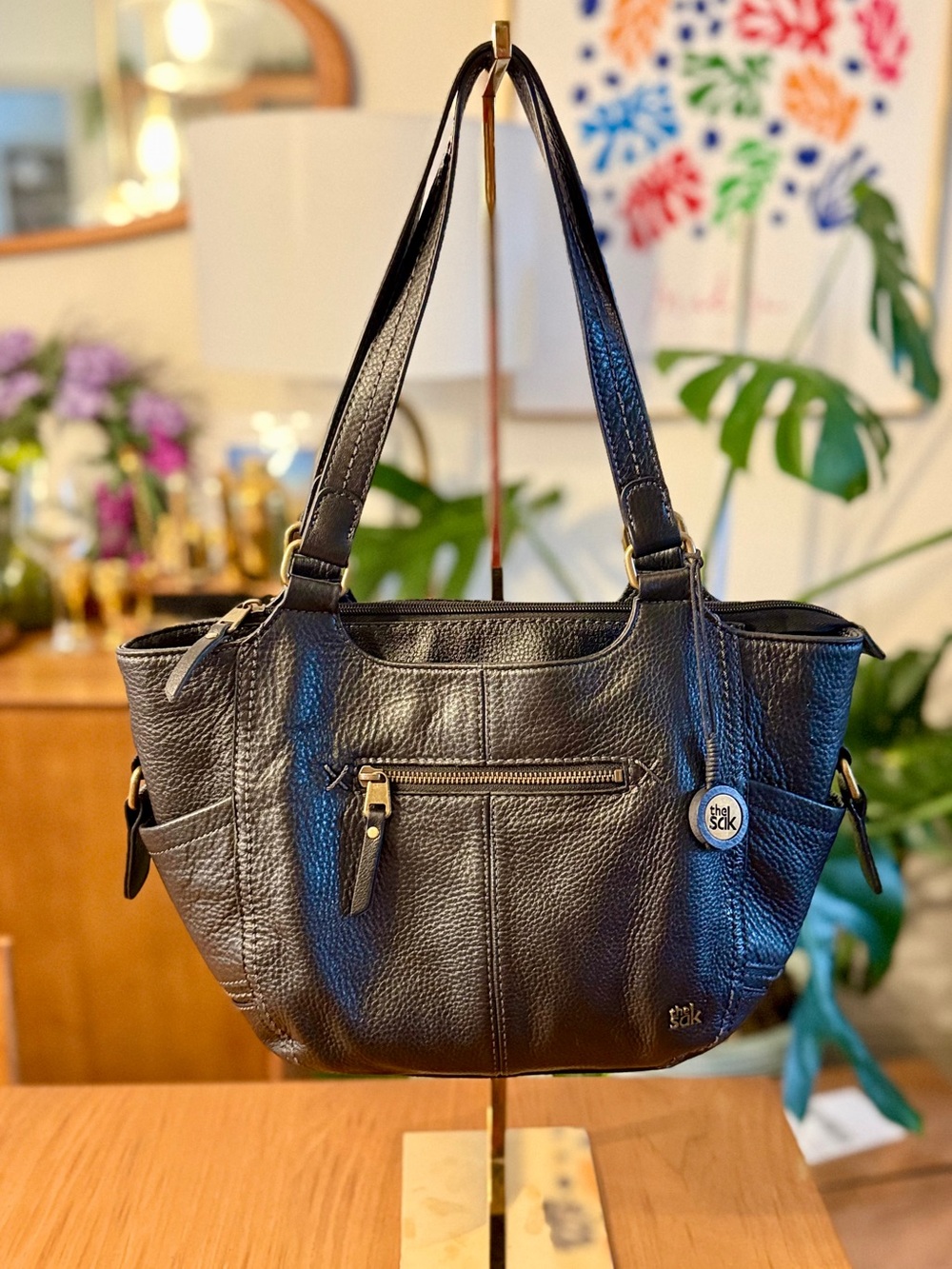 The Sak Kendra Black Leather Satchel Tote Bag